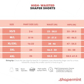 SHAPERMINT High Waisted Body Shaper Shorts - Shapewear for Women Tummy Control Small to Plus-Size Black Large/Medium