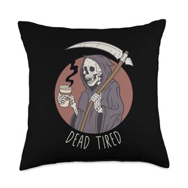 Smarty Pants Designs Dead Tired Skeleton Needs, Coffee Lover Throw Pillow, 18x18, Multicolor