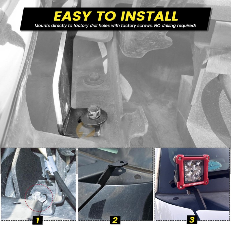 KANGIKX F150 Front A-Pillar Hood Hinges LED Work/Cube Light Mount