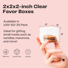 Decvel 3x3x3 inches Clear Favor Boxes (100 Pack) - Food-grade Clear Box, Macaron Boxes, Clear Gift Box, Clear Boxes for Treats, Small Candy Boxes Party Favors, Wedding Favor Boxes