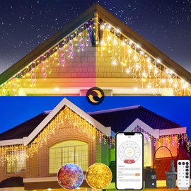 Peyayi Christmas String Lights Outdoor, App and Remote Control, Warm White to Multicolor 49ft with 640 LEDs Waterproof for Outside Yard Patio Eave Decorations
