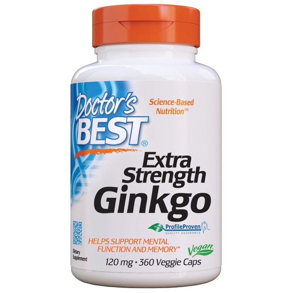 Doctor's Best Extra Strength Ginkgo, Non-GMO, Vegan, Gluten Free, Soy Free, Promotes Mental Function and Memory, 120 mg, 360 Count (Pack of 1)