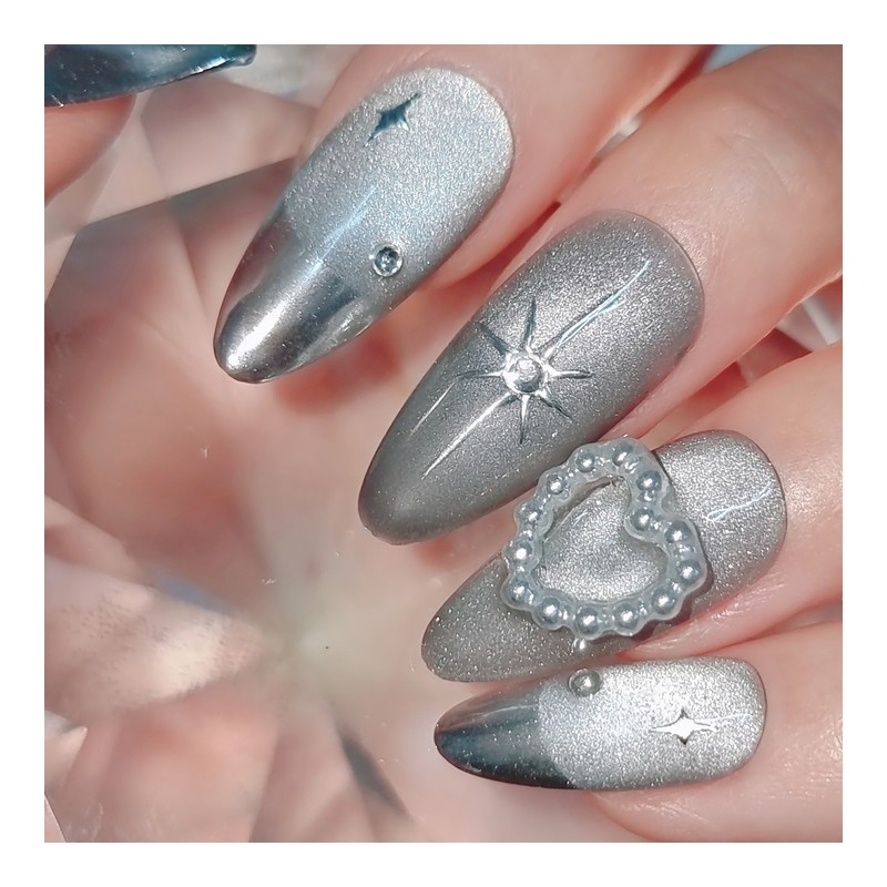 Silver Heart Office Handmade Nail Tips Iron Nails - Short