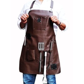 MANDIL DELANTAL PARA PARRILLERO PIEL 100% GENUINA