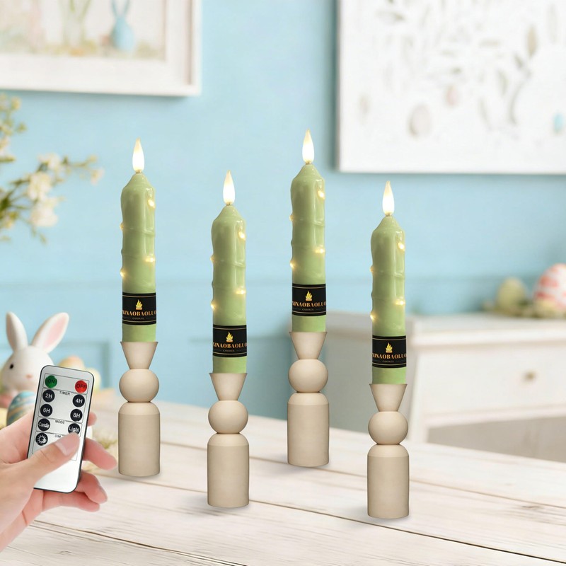 XINAOBAOLUO 6.5 inch Green Flameless Candle with String Light Window