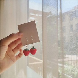 1Pair Red Strawberry Earrings Sweet Ladies Favourite Sweet Fruit Design Accessories Useful and Practical, Jewellery