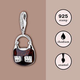 Quiges 925 Silver Charm Pendant Handbag with Lobster Clasp for Bracelets, enamel
