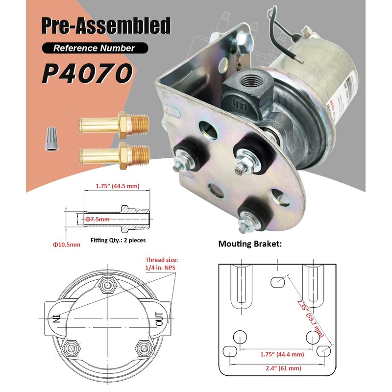 P4070 replacement Electric Fuel Pump 12V 4-6 4-8 Psi fuel