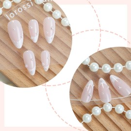 Gifiky False Nails- French Press on Nails Short Almond Nails Tips Pearl Nude Fake Nails for Women and Girls 24Pcs