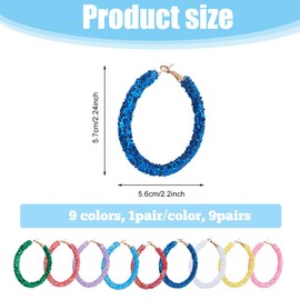 SUPERFINDINGS 9 Pairs Glitter Hoop Earrings Bohemian Shiny Hoop Dangle Earrings Sequins Wrapped Circle Earrings Sparkle Resin Round Earrings Jewelry for Women