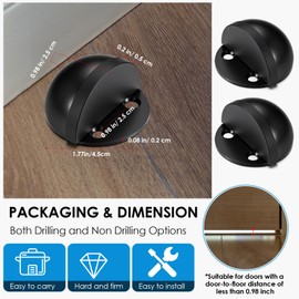 MorningRo 2 Pcs Self Adhesive Door Stoppers, Stainless Steel Floor Door Stop Wall Protector, Half Dome Floor Gate Stopper for Living Room, Bedroom, Office (Black)