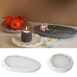 2PCS Large Irregular Silicone Resin Tray Mold,Round Oval Coasters Epoxy Resin Casting Mould for DIY Candy Jewerly Storage Candle Holder