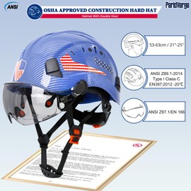 Perldverge Construction Hard Hat with Visor - Carbon Fiber Hard Hat OSHA Approved with Face Shield and Visor, Construction/Forestry/Arborist Safety Helmet with Chin Straps 6pt Suspension