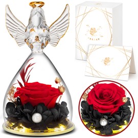 YEEBAY Preserved Flowers Gift for Mom, Grandma, Angel Figurine with Rose & Light, Ideal Birthday, Mother's Day, Valentine's Day, Christmas, Thanksgiving Day Gift for Her, Women, Wife