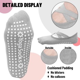 ZANZER (4 Pairs) Yoga Pilates Socks with Straps,Non Slip Grip Socks,Fitness Sport Sock,Grippy Socks for Women Pilates Ballet Barre Barefoot Workout Socks