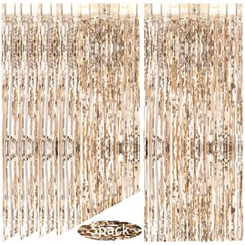 AIBAOBAO Pack of 5 Tinsel Curtains, Champagne Gold Metallic Rain Curtain for Wedding, Engagement, Bridal Shower, Bachelorette Stage Decoration, Birthday, Baby Party Decoration, Foil Tinsel 2 m