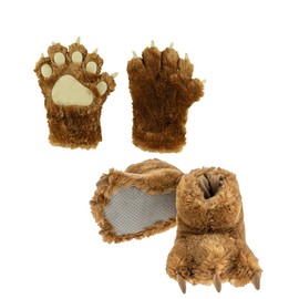 Lazy One Paw Mittens and Slippers Set, Cute Animal Accessories for Kids and Adults, Brown Bear (Small)