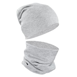 Alkato Unisex Beanie Hat and Scarf Set Plain, grey mixed, One size fits all