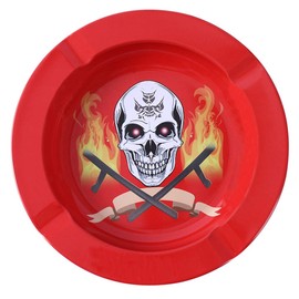 NeraNena Ashtray Outdoor Indoor Round Metal Ashtrays 5.1 Inch (Red Skull)