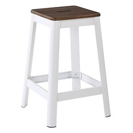Work Smart/OSP Designs Hammond 26" Metal Barstool with Dark Wood Seat and Frame, Frosted White