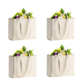 TwesyKola Large Canvas Grocery Bags 4-10 Pack Reusable Grocery Bag Heavy Duty Shopping Bags Dual Handles, Foldable, Washable (4 pack)