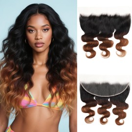 Anmetan Ombre 13x4 HD Lace Frontal Body Wave Ear to Ear Free Part with Baby Hair 12A Chestnut Brown Colored #T1B/2/30 Transparent HD Lace Frontal Dark Roots 100% Remy Hair (150% Full Denisty, 12 Inch)