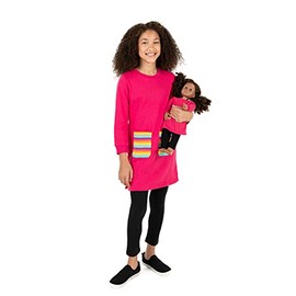 Leveret Kids & Toddler Uniform Matching Doll & Girls Sweatshirt Dress Pink (Size 5 Years)