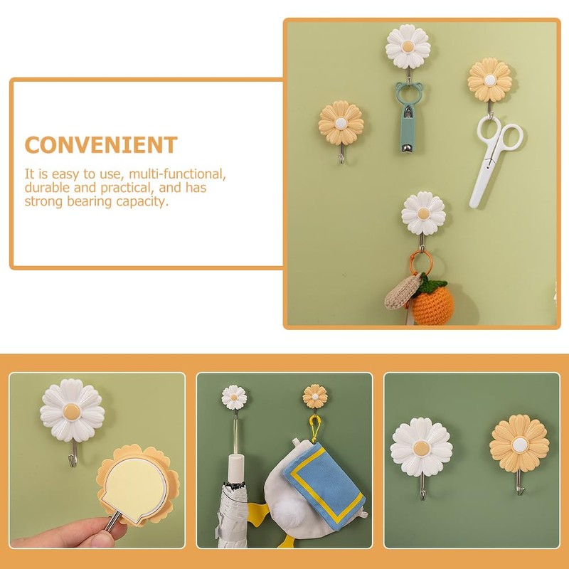 Cabilock 4pcs Daisy Sticky Hook daisy coat bags wall hanger