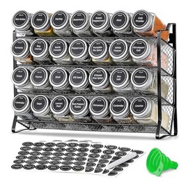 Spice Rack Standing & Wall Spice Organiser Kitchen Organiser with 28 Spice Jars and 180 Spice Labels Spice Rack Organiser for Kitchen, Worktop, Cabinet, Pantry