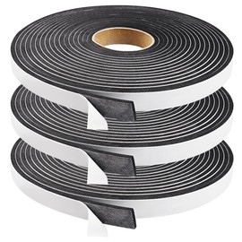 Cinta de espuma sellada, 1/2 pulgadas de ancho x 1/8 pulgadas en T para puerta y ventana, tira de aislamiento de puerta cerrada de una sola cara de alta densidad, 3 rollos en total de 50 pies, negro