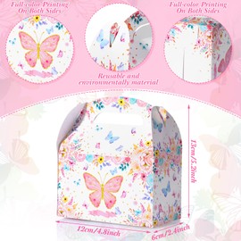 Nezyo 24 Pcs Butterfly Party Favor Treat Box Spring Butterfly Party Goodie Gift Box Flower Gift Wrap Kraft Candy Treat Paper Birthday Supplies for Baby Shower Wedding