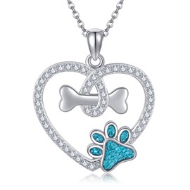VENACOLY Paw Print Necklace 925 Sterling Silver Dog Bone Necklace Dog Paw Print Pendant Necklace Turquoise Paw Necklace Dog Paw Jewelry Gifts for Women