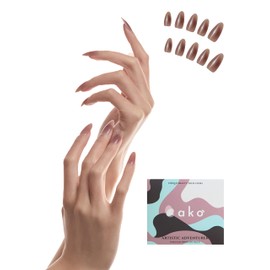 ako Nails Press on Almond, Expresso, Milky Latte Ombre Medium Length Fake Nails Acrylic Nails, Reusable Salon Quality Glue on Nails for Women, 30 Stick on Nails Kit