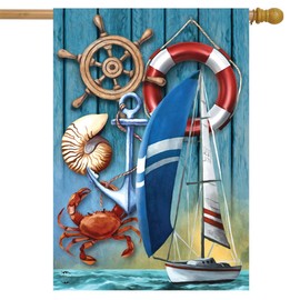 Briarwood Lane Nautical Adventure Summer House Flag Sailboat Crap 28" x 40"