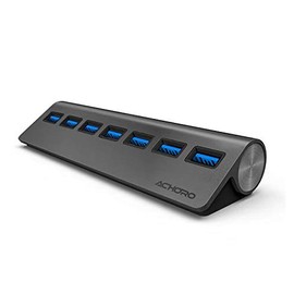 Achoro 7 Ports USB 3.0 Hub - Triangle Aluminum Alloy - High-Speed USB Port Expander - Compatible with PC, iMac, MacBook, Windows, Desktop, and More â Computer Multiple USB HUB (Space Grey)