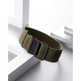 BINLUN Elastic Fabric Nylon Watch Band Waterproof Military Replacement Watch Strap Hook-and-Loop for Men Women Silver & Black Buckle 18/20/22mm（Green-red-B，18mm）