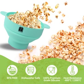 MMUGOOLER Glass Microwave Popcorn Popper and Silicone Popcorn Bowl kit, 2.25QT Original Popcorn Jar with Silicone Lid, Without BPA, Dishwasher Safe- Blue