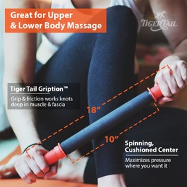 Tiger Tail 18in Massage Stick Portable Roller, Handheld, Deep Tissue Foam Roller, Body Massage and Myofascial Release Tool for Legs, Neck, Calves, Thighs, Shins & Back, The Original 18, Made in USA, Orange Black