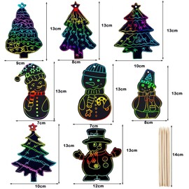 VIEVRE 12 Pieces Scratch Pictures for Children, Christmas Scratch Book Set, Children's Scratch Book Girls, for Children, Rainbow Scratch Paper Set, Christmas Tree Decoration, for Children, DIY