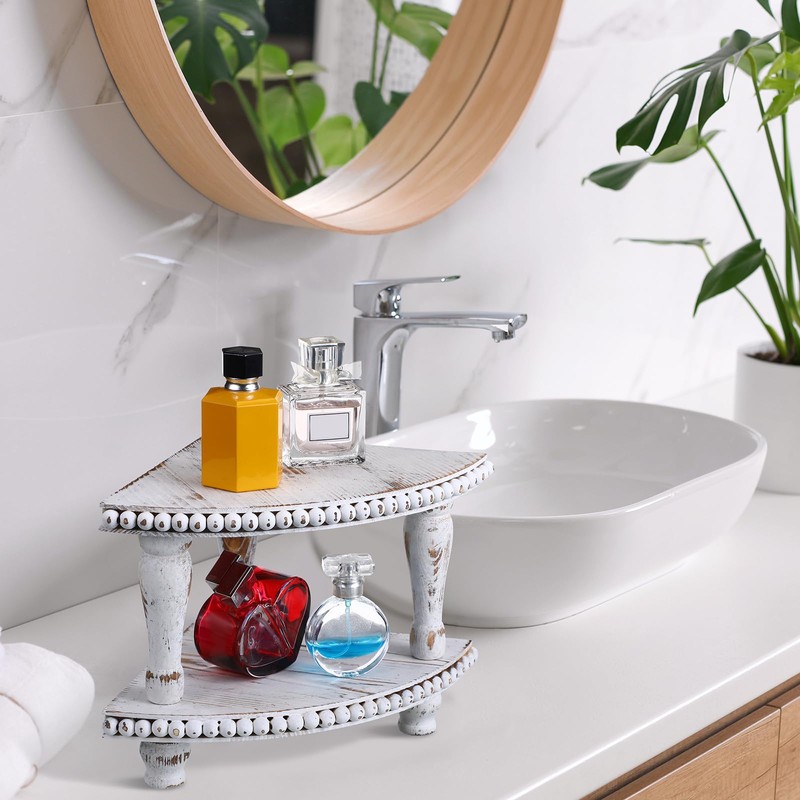 Kigley 2 Tiered Corner Riser for Kitchen Counter Wood Beaded