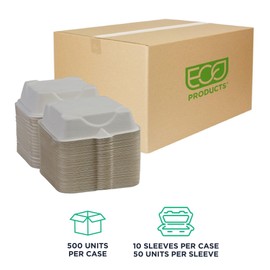 Eco-Products Compostable Vanguard 6" Clamshell Sandwich Containers, Case of 500, To Go Food Burger Box, White Renewable Molded Fiber, Grease Resistant, No-Added PFAS, ASTM Compliant, BPI-Certified