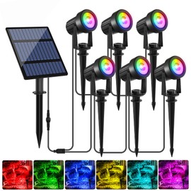 T-SUNUS Solar Spot Lights Outdoor Color Changing 6-in-1, Solar Landscape Spotlights RGB Lighting Waterproof IP65 Wall Lamp 9.8ft Cable for Patio Pathway Yard Garden Holiday (Multi-Color)