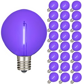 Novelty Lights 25 Pack Purple G50 LED Filament String Light Bulbs, E17/C9 Intermediate Base, 7 Watt Equivalent, Shatterproof Replacement Bulbs for Patios, Canopy Lighting