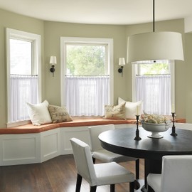 XTMYI White Kitchen Curtains 24 Inch Length Set of 2 Panels Cafe Curtain Tiers Linen Textured Semi Sheer Boho Farmhouse Short Curtains for Small Bathroom Basement Window RV Camper