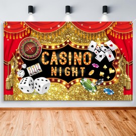 Ayearparty Casino Night Poker Dice Photography Backdrop Vinyl Las Vegas Gold Glitter Bokeh Photo Background Casino Themed Birthday Party Decorations Banner Photo Booths Studio Props 71 x 43 Inch