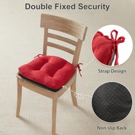 Quilmfoam Chair Cushions for Dining Chairs Set of 4, Kitchen Chair Cushions with Non-Slip Backing, Memory Foam Seat Cushions for Kitchen Chairs, Indoor Chair Pads with Ties, 15.5" x 15.5" x 4", Red