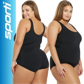 Sporti Plus Size HydroLast Chlorine Resistant Moderate Scoop Back One Piece Swimsuit - Black - 26W