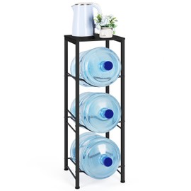 Water Bottle Holder Organizer 5 Gallon Water Jug Stand with Shelves, 3-Tier Water Bottle Dispenser Stand for Kitchen Living Room Office, Black