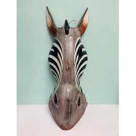 My Family House Zebra Wall Hanging Mask - Natural - Hand Carved - Albesia Wood Decoration - 30 cm