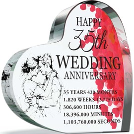 35th Anniversary Plaque Gifts for Wife Husband - Happy Coral Wedding Anniversary - I Love You Romantic Acrylic Heart Gift For Women Men, 100mm x 100mm Present For Couples Thirty-Fifth Anniversaries